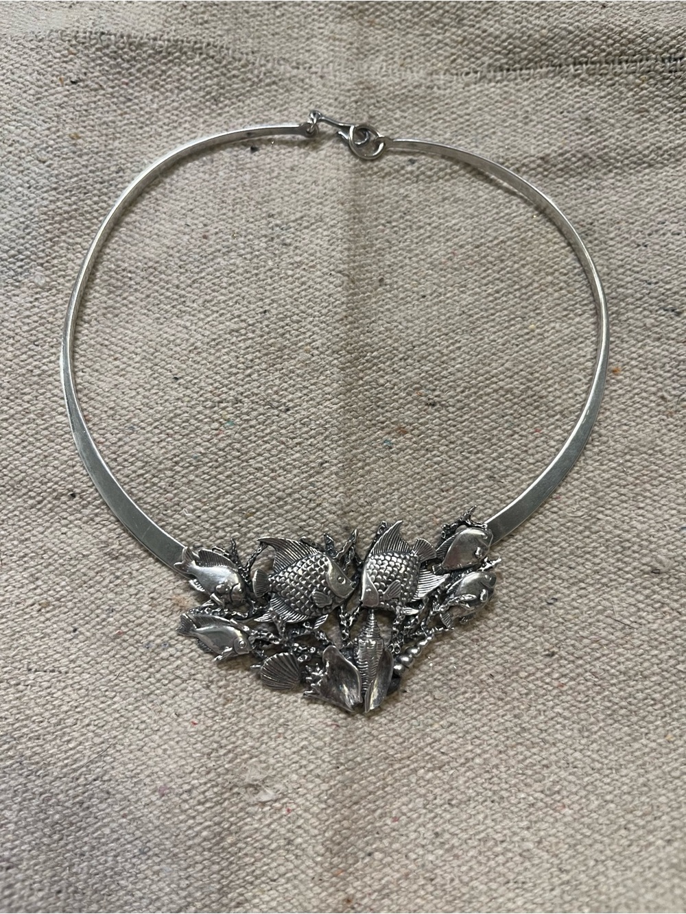 Sterling Silver Kabana Statement Fish Cluster Choker Necklace